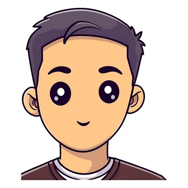 young man with modern black haircut, big eyes, medium lips, big eyebrows sticker