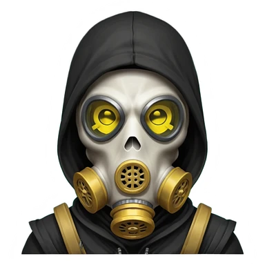 skeleton wearing a gas mask portrait, head and shoulders only, dark hood, glowing eyes inside mask, post-apocalyptic vibe, 3D cartoon, mobile game icon style, clean background, no text, no watermark
 sticker
