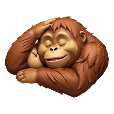 Meme-Worthy cute Sleeping Orangutan Portrait Emoji, Head resting peacefully with a contented smile, showcasing luxuriously soft fur and eyes gently closed in serene slumber, Simplified yet comically adorable features, highly detailed, glowing with a soft, drowsy jungle light, high shine, relaxed and utterly lovable, stylized with an air of playful laziness, bright and heartwarming, soft glowing outline, capturing the essence of a sleeping orangutan that feels destined to become the next viral icon of adorable rest! sticker
