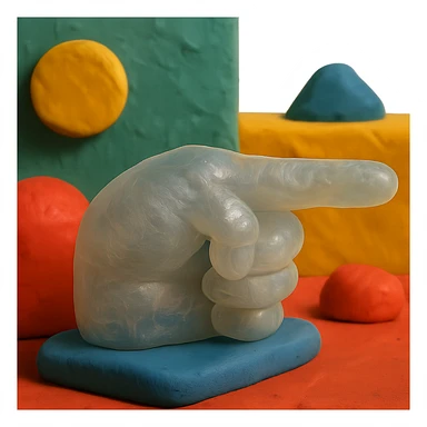 retro, hyper-realistic hand with transparent, cloudy, clear-skin plastic texture, pointing with index finger, soft, squishy, gummy-like, soft reflections, no shine, no background transparent, intricate details, reminiscent of high-end 90's toys sticker
