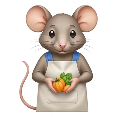 sad rat working as grocery store bagger with apron sticker