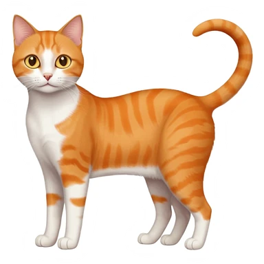 full body realistic orange domestic shorthair slim cat with yellow/orange eyes paw being white and the other being half sticker