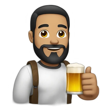 Man black hair anda beard with a beer anda thumb up sticker