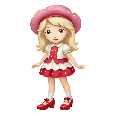 pretty and cute realistic strawberry shortcake full body with red shoes standing sticker