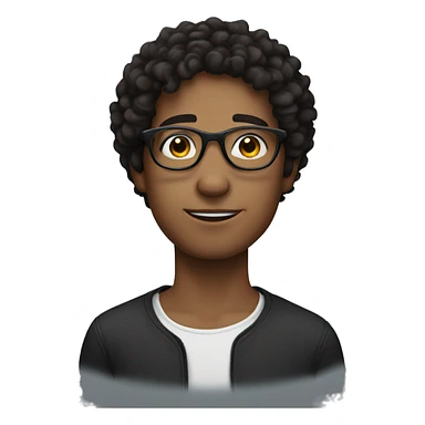 young man, dark curly hair with circle glasses sticker