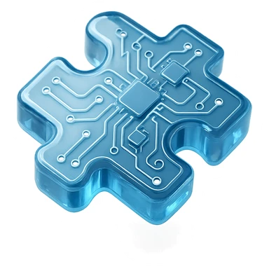 jigsaw puzzle piece with metallic circuit board pattern, glossy finish sticker