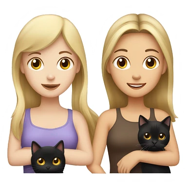 blonde girl holding black cat, brunette girl holding brown cat sticker