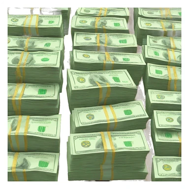 Money stacks next to scale sticker