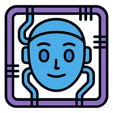 Transform this artificial intelligence emoji into a simple, modern, and easily recognizable AI logo using blue and purple tones, with no background. sticker