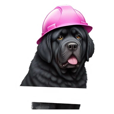 Black Tibetan Mastiff with pink and white striped hardhat doing construction 48x48 sticker