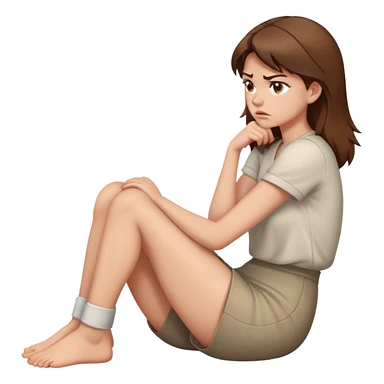 angry woman with brown hair sitting in profile on a floor hugging her knees avoiding conversation  sticker