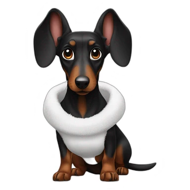 a black dachshund dog in a white bunny costume with ears sticker