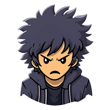 Wild artist with messy hair and dramatic expression, chaotic creative energy, surrounded by intense hellish artwork sticker