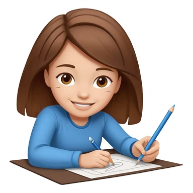 a girl who is getting on the ground and drawing cute herself on a paper  sticker