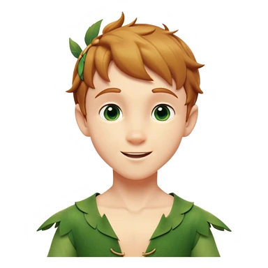 Cinematic Realistic Peter Pan Portrait, head tilted playfully and inquisitively, capturing his mischievous smile and twinkling eyes. The intricacies of his whimsical attire and the soft interplay of natural light bring to life his adventurous energy and childlike charm with a hint of daring strength. sticker