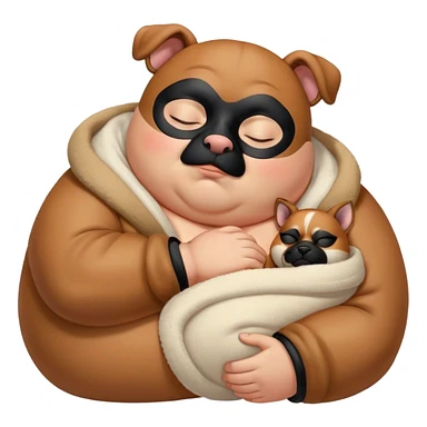 Cinematic Chubby Sleeping Boxer Portrait Emoji, Chubby and serene, with a stocky, adorable build and a smooth fawn coat accented by a distinctive black mask, eyes gently closed in peaceful slumber, Simplified yet irresistibly endearing features, highly detailed, glowing with a gentle, dreamy glow, high shine, relaxed and content, stylized with a touch of whimsy, bright and heartwarming, soft glowing outline, capturing the essence of a blissfully sleepy guardian, so comically serene it feels like it could roll out of the screen and snore with adorable charm! sticker