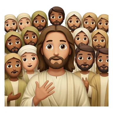 Jesus teaching a crowd, surrounded by disciples sticker