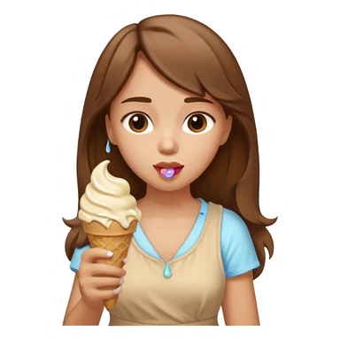 Un fille  brune au vêtement  beige qui mange une glace sticker