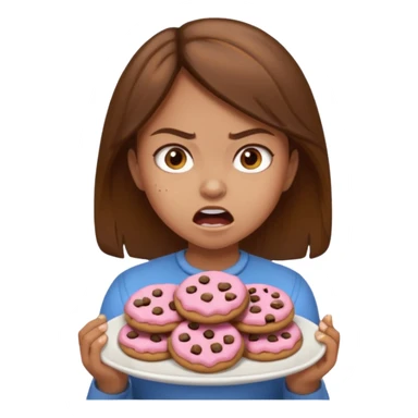Angry girl brown hair that’s eating a plate of cookies sticker