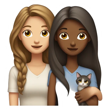 Two long hair brunettes with two cats in hands sticker