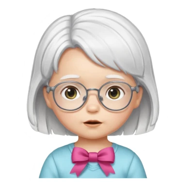 white haired little baby with glassess and ribbon on hair sticker