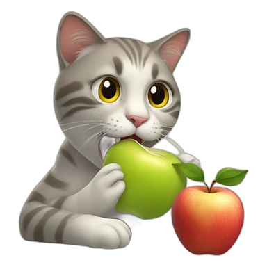 Cat eats apple sticker