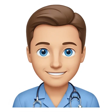 smiling doctor with blue eyes in blue shirt sticker