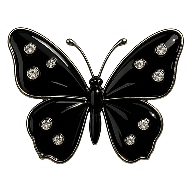 single jet black butterfly, glossy black enamel, sparkling gems sticker
