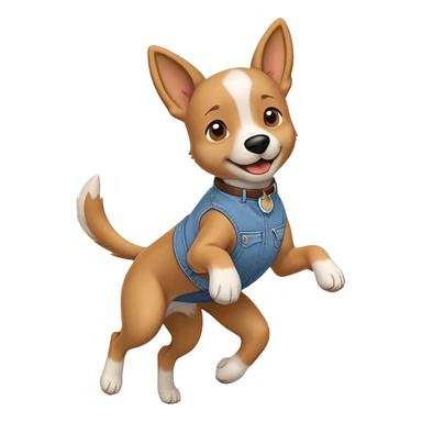female dog anthropomorphised wearing jeans and a t-shirt jumping pose walking upright sticker