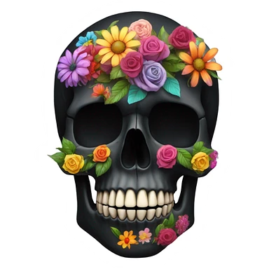  Black Anatomical skull with flowers sticker