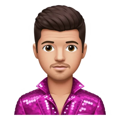 Robin Thicke with dark brown hair, dark pink sequin outfit, light skin sticker