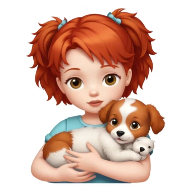 Red head baby girl holding puppy  sticker