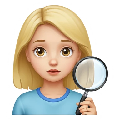curious girl looking down at something through a magnifying glass sticker