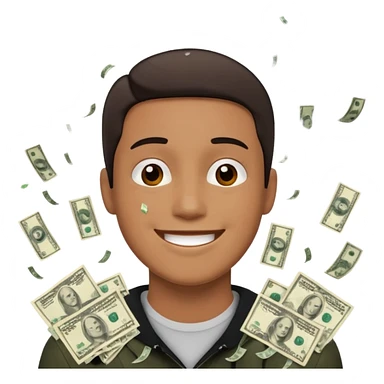 someone with 5 dollar bills raining down on him sticker