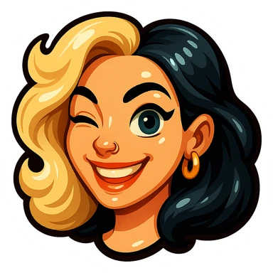 Remove the white outline completely. Add a nose piercing. Keep the Telegram sticker style with two-tone hair, a smile showing the upper row of teeth, winking, blue eyes, pale skin, and gold earrings. Only the head with hair, no background. sticker