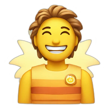 A character with a sun motif is happily at work. sticker