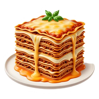 Cinematic Realistic Lasagne alla Bolognese Dish Emoji, depicted with layered pasta, rich meat sauce, and melted cheese rendered with exquisite detail and hearty, warm lighting. sticker