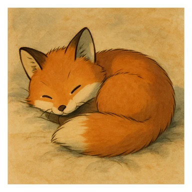 baby fox curled up sleeping, cozy sticker
