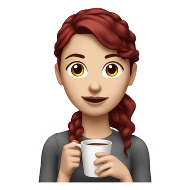 Realistic white girl with burgundy hair and coffee sticker