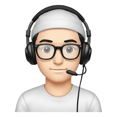 Gamer with a black cap, black headphones and glasses sticker