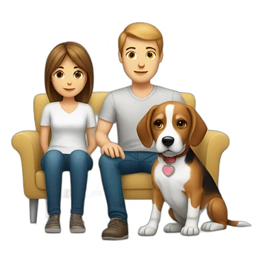 Brown hair White boy and girl with beagle Sit on couch sticker