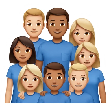 CREA UN EMOJI DE 7 PERSONAS HOMBRES Y MUJERES, CON CAMISA AZUL SOLO 7 SIETE PERSONAS sticker