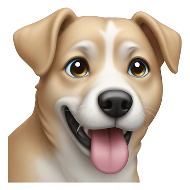 Dog sticking out tongue with one blue eye sticker