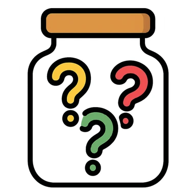 glass jar filled with question marks, color outline icon style sticker