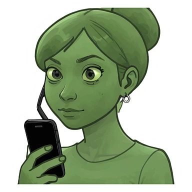 Girl that looks crazy but happy with a phone  sticker