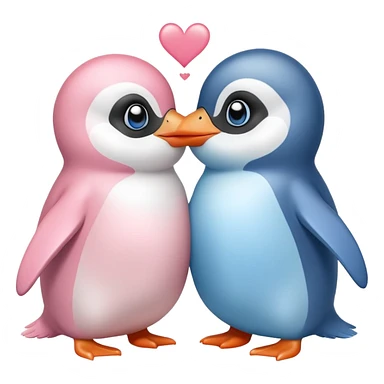 una pinguinita bebé rosita con un pinguinito bebé azulito amandose mucho dándose un besito  sticker