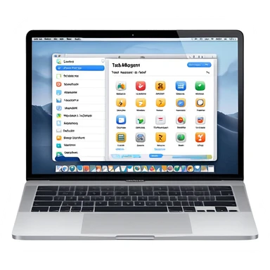 MacBook laptop with task management app open on screen sticker