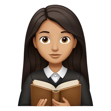 The same face with long hair black and brown with a book in hand sticker