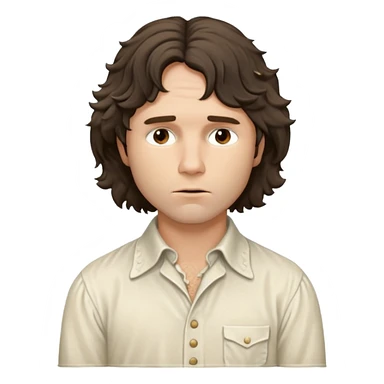 solarpunk realistic ultra HD - a thoughtful, messy, shaggy Jim Morrison in a ivory Victorian shirt in stage action sticker