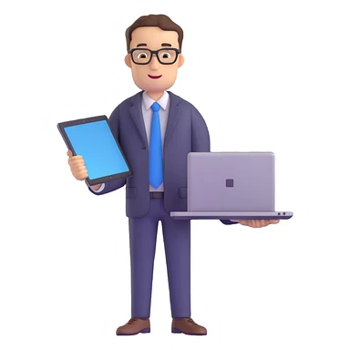 male teacher holding a laptop, teaching online sticker